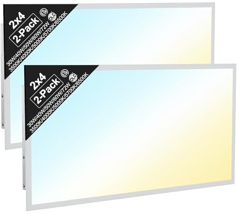 ZYTSSOR 2x4 LED Flat Panel Light, Drop Ceiling Office Fixture, 2-Pack, 5W & 5CCT Selectable (30W–72W, 3500K–6500K), 0-10V Dimmable, Back-Lit, Flicker-Free, DLC & ETL Listed