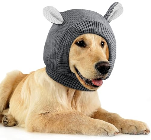 Dog Ear Covers Noise Protection Medium Dogs Knitted Hood, Dark Gray