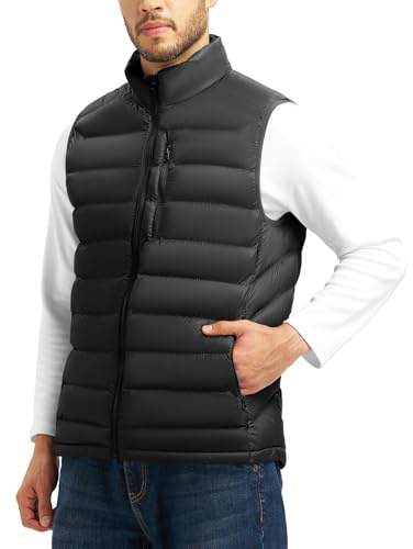 TBMPOY Men's Lightweight Puffer Vest Outerwear Puffy Winter Warm Zipper Outdoor Sleeveless Jacket for Running Travel Black 3XL