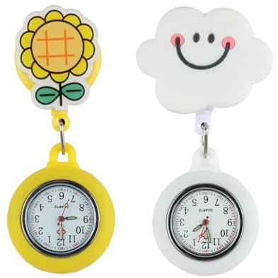 JoyEcho 2Pcs Montres Infirmière pour Blouse, Montre de Poche avec Pince Rétractable et Cadran Silicone, Aiguilles Lumineuses, Mouvement Quartz Précise pour Médecins et Infirmières Usage Professionnel