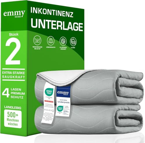 Emmy Home - Alèse lavable pour incontinence 75 x 90 cm, lot de 2 pièces – Protection imperméable pour matelas, protection contre les fuites pour le lit, protection pour matelas (75x90 cm – 2)