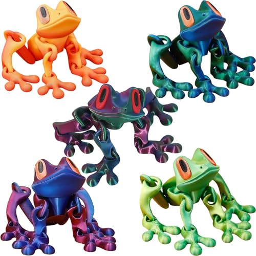 AYNKH 5 pcs 3D Printed Magnetic Frog Fridge Magnets, Cartoon-like Magnetic Frog Refrigerator With Movable Joints,Suitable For Home Desktop Decoration