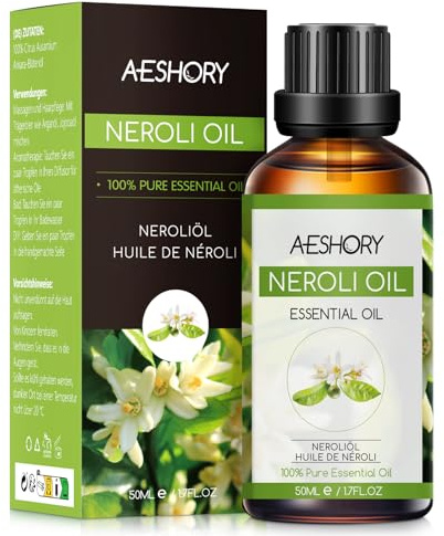 AESHORY Neroli Eterisk Olja 50ML, Naturliga Neroliolja Aromaterapioljor, Premium Aroma Diffusorolja Aromaterapi Doftolja för Diffusor, Hudvård, Hårvård, Avslappning, Massage, Bad