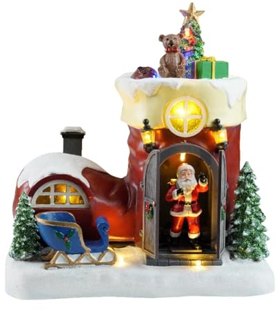 Sharplace Weihnachtshaus mit Schneeflocken, Spieluhr, beleuchtetes Weihnachtshaus, Tischdekoration, Weihnachtsdeko für die