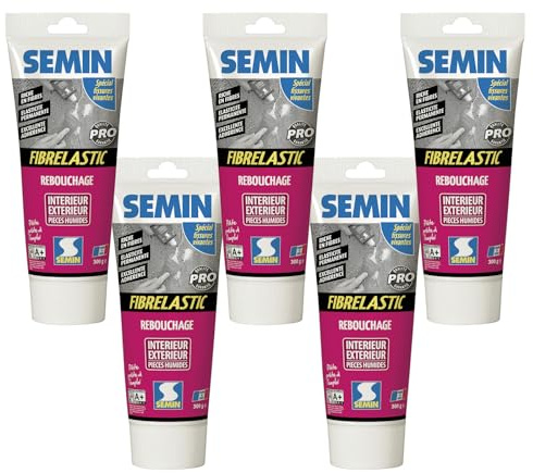 SEMIN Enduit de Rebouchage Élastique Fibrelastic 5 x 300 gr – Fissures Vivantes Mur & Plafond, Enduit Fibre de Verre Intérieur/Extérieur, Rebouchage Flexible Multi-Supports, Qualité Professionnelle