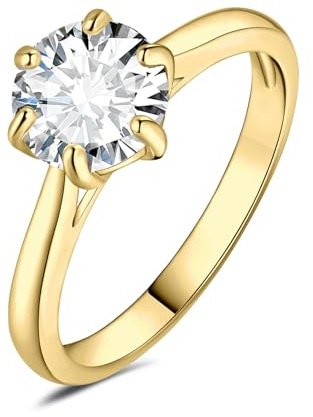 JewelryPalace 2ct klassisk 14K guldpläterad solitärring för kvinnor med kubik zirkon, simulerad diamant gyllene ringar rund sten, enkel ring förlovning guld smycken set kvinnor 10,5