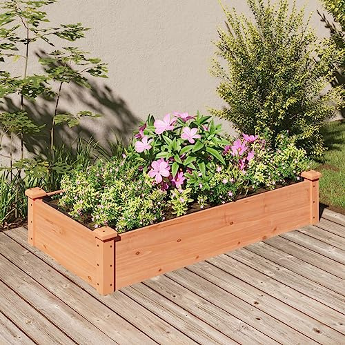 Kaloriko Bancal de madera maciza de abeto marrón, 120 x 60 x 25 cm, con macetero, para balcón y jardín, para verduras y flores, resistente a las heladas, exterior