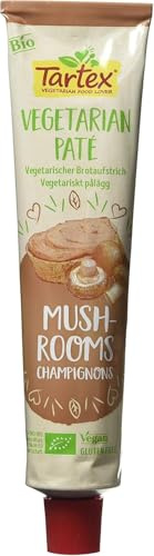 Tartex Organic Mushroom Pate Tube 200 g (Pack of 12) | Organic Vegetarian Paté, Mushroom Flavour, Vegan Friendly, Gluten Free