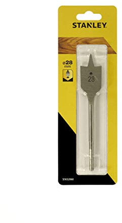 Stanley Accesorios Sta52060-Qz Broca de Pala al Cromo-Vanadio con Punta de Centrar y Bordes Afilados para Madera, diam 28 mm