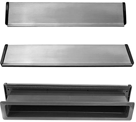 Edelstahl matt-Briefeinwurf mit Schacht=365 x 78 mm-Briefklappe-Briefkasten-Briefschlitz-TOP (Klappe Edelstahl silber gebürstet - Kanten schwarz)