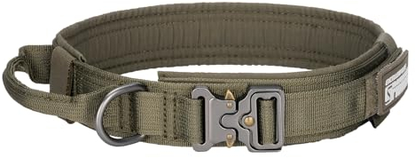EXCELLENT ELITE SPANKER Taktisches Hundehalsband Nylon Verstellbares Trainingshalsband Heavy Duty Metallschnalle mit Kontrollgriff für mittlere und große Hunde mit Patches(RGN-XL)