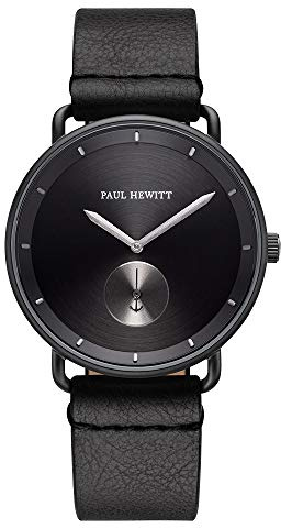 PAUL HEWITT Armbanduhr Männer Edelstahl Breakwater Black Sunray - Herren Uhr Lederarmband (Schwarz), Schwarze Herren Armbanduhr, schwarzes Ziffernblatt PH-BW-BGM-BS-59M