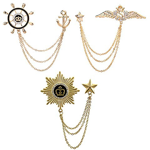 Huture 3pcs Broche de Hombre Broches Alfiler Clip de Metal Blusas Clips Bufanda Accesorios Agujas de Clip Ala timón Escudo Clips de Cristal Ramillete de Insignia De Joyería De Moda Para Damas, Oro