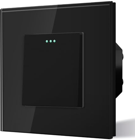 BSEED Kipplichtschalter 1 Fach 2 Wege Schwarz PC-Knopf 10 Ampere Mechanischer Wandlichtschalter 86 mm Glasrahmen Toggle Standardschalter