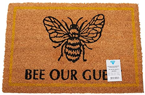 Natural Coir Mat Printed Patterned Dirt Trapper Indoor/Outdoor Door Mat Welcome Mat Non-Slip PVC Backed Doormat 60cm x 40cm (Bee Our Guest)