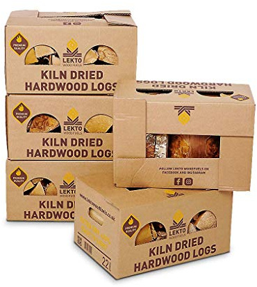 Lekto Woodfuels Kiln Dried Birch Firewood, 9 Boxes | 79 KG, Hardwood For Open Fires, Wood Burner, Fire Pits & Pizza Ovens | Chunky & Sweet Aroma | Eco Friendly Packaging | Less than 15% Moisture