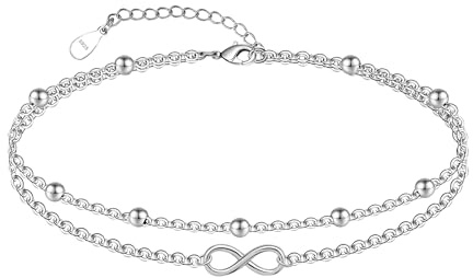 CHIC & ARTSY Womens Fußkettchen 925 Sterling Silber erstellt Opal geschichtet Fußkettchen Armband zierlich Perlen Kette Fußkettchen