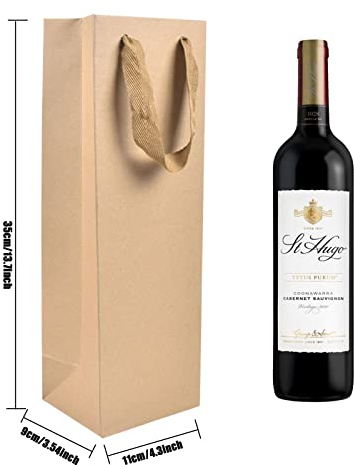 12 Stück Wein Champagner Geschenktasche mit Seilgriffen, Kraftpapier Wein Taschen Flaschentüten Geschenktüten Flaschen Weintüten, Weinflaschen Verpackung für Jubiläum Hochzeit Geburtstag (Braun)