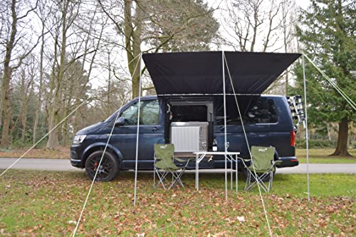 WILD EARTH SQUARE Sun Canopy Awning for Camper Vans, Van Conversions, Motorhomes or Caravans 240cm x 240cm MEDIUM GREY