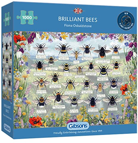 Gibsons Brilliant Bees 1000 Piece Jigsaw Puzzle | Insect Nature Flowers Beautiful Artwork | Sustainable Jigsaw Puzzle for Adults Teens | Premium 100% Recycled Board | Great Gift | Gibsons Games