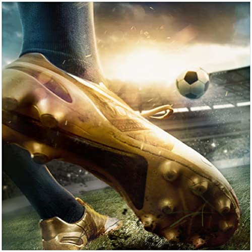 Wallario Memoboard aus Glas mit Motiv, Magnet-Tafel in 50 x 50 cm in Premium Qualität Fußball Goldschuh auf dem Feld