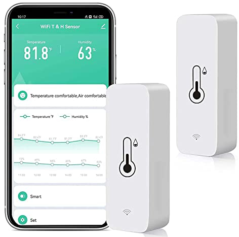 WiFi Hygrometer Thermometer Sensor: Smart Temperatur Luftfeuchtigkeit Monitor, mit Fernüberwachung und TUYA APP Benachrichtigungsalarm, kein Hub erforderlich, funktioniert mit Alexa (2-Pack)
