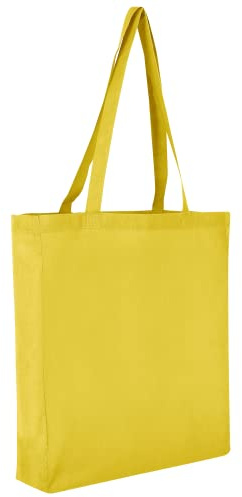 TEXXILLA 10er Pack Baumwolltasche - Oeko-TEX 100 Zertifiziert | mit Zwei Langen Henkeln, Boden- und Seitenfalte | 38x42cm | Jutebeutel | Einkaufstasche | unbedruckt, Farbe:gelb, Größe:10 Stück