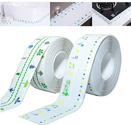 2 Rolls Bath Sealant Strip, Colorful Patterned Self Adhesive Caulk Strip Sealant Tape Waterproof Tape, Anti Mould and Oil Sealing Tool, for Bathroom, Kitchen, Bathtub, Sink, Cooktop and Wall Corner