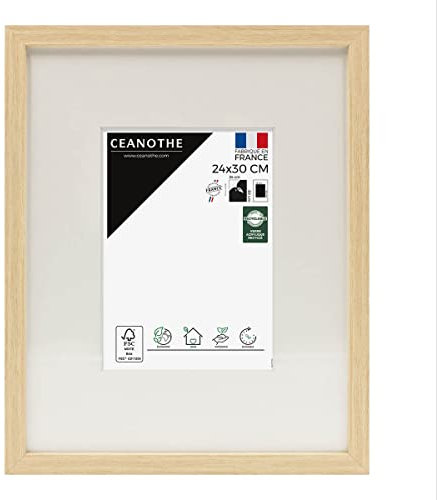 Ceanothe Cadre Photo 24x30 cm en Bois Brut avec passe-partout 13x18 cm - Convient au A4 Baguette Fine et Raffiné de la Collection WILD - Verre acrylique Incassable Fabriqué en France