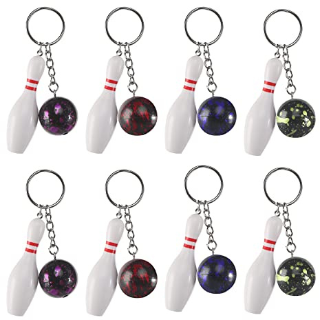 GOSHIES Mini Bowling Schlüsselanhänger Bowling Mitgebsel Schlüsselbund Bowling Pins Schlüsselhalter Bowling Schlüssel Anhänger für Freunde Kinder Familie 8 Stück