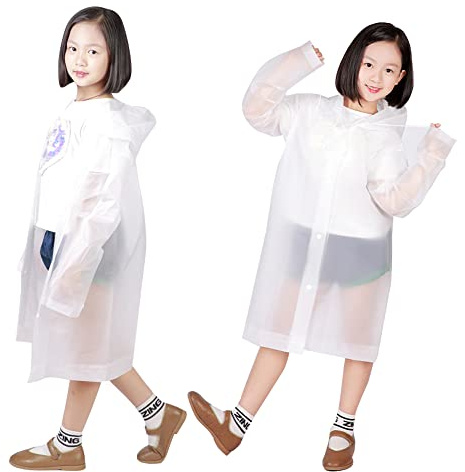 FDEETY 2 Stück Kinder Regenponcho Wasserdicht, EVA Wiederverwendbar Regenmäntel mit Kapuze, Unisex Kinder Regencape Regenschutz für Outdoor Radfahren Wandern Camping (Durchsichtig)