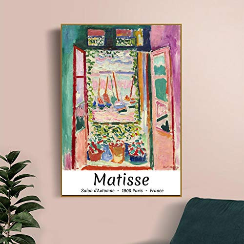 SDVIB Das offene Fenster von Henri Matisse Abstrakte rosafarbene Kunstmalerei Ausstellungsplakat Galerie Wandkunst Leinwandbild Wohnzimmerdekoration 50 x 70 cm (19,6 Zoll x 27,5 Zoll) ohne Rahmen