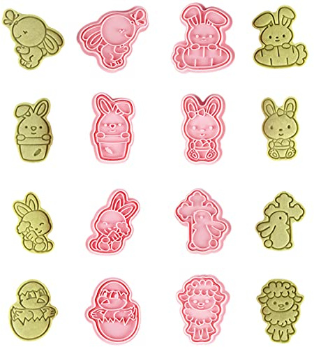 ZOOMPIL Juego de Moldes 3D para Galletas de Pascua, Juego de 8 Piezas Rosa | Material PP Seguro, Diseños 3D de Conejo Pollito y Oveja, Antiadherentes, Hacer Galletas de Pascua Caseras y con Fondant