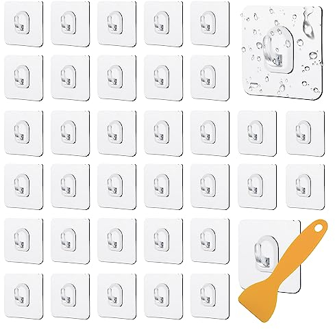 Heveer Magische Haken 36 Stück Wasserdicht Haken mit Schaber Klebehaken Selbstklebend Handtuchhaken Ohne Bohren für Küche Bad (5KG Max)