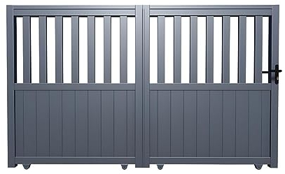 Vente-unique-Gartentor Schiebetor mit Torantrieb - 343 x 149 cm - Aluminium - halb durchbrochen - Muster - Anthrazit - TARNOS II