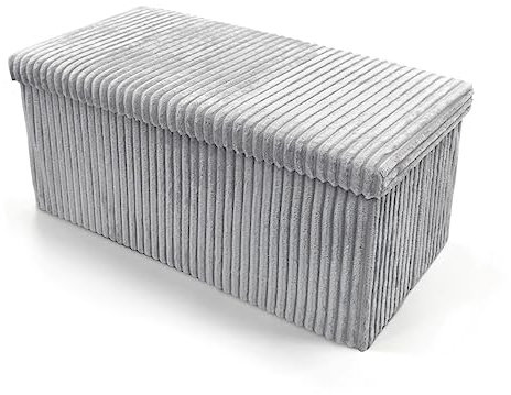 Artistic Fashionista Limited Kunstleder-Ottomane, Aufbewahrungsbox, zusammenklappbarer Fußhocker, Sitz, Aufbewahrungshocker, Spielzeugtruhe, praktische Bank, Decke, Leinen-Box (Cord – Silber, groß –