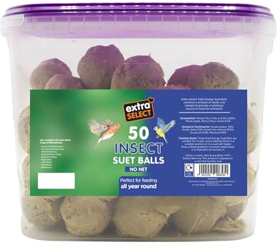 Extra Select Insect Suet Balls In Tub 50x85gm - Premium Wild Bird Food with Convenient Storage