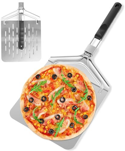 Pizza Peel Stainless Steel Pizza Turning Peel with Folding Handle Rectangular Pizza Paddle Shovel Non-Stick Pizza Spatula for Homemade Kitchen Pizza Cake