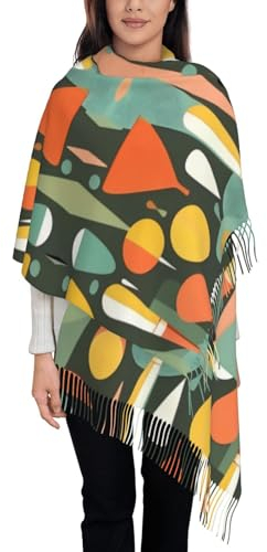 BrUgui Damen-Fransenschal – weicher Kaschmir-Schal für modischen und gemütlichen Look – Geschenk für Damen, rote Pilze, Mid Century Modern Retro mit Tropfenformen, Einheitsgröße