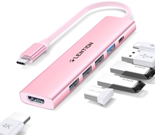 LENTION USB C Hub Multiport Adapter with 100W PD Charging, 4K HDMI, USB 3.0 & 2.0 for 2025-2016 MacBook Air/Pro(M1-M5), Chromebook, iPhone 17/16/15 More, Stable Driver Certified (CH17, Rose Gold)
