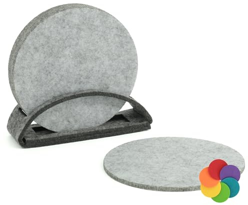 BIASTO Filz-Untersetzer Set, 6er, Made in Germany - Bunte Auswahl, 10 cm, mit Aufbewahrung (10cm, Hellgrau-meliert (RT25))