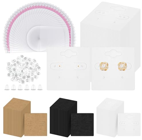 GLARKS 400 Biglietti per Orecchini Con 6 Fori - Espositore Bianco da 5 cm in Carta Kraft per Orecchini a Perno e Pendenti