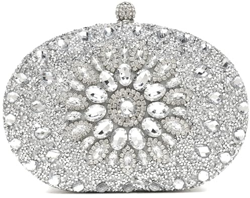 Beaguful Women's Evening Bags Sparkly Rhinestone Clutch Purses Luxury Handbags Oval Silver