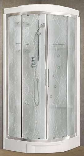 Novellini New Holiday R90 Hammam, 90 x 90 cm, multifunktionale Duschkabine, halbrund, 2 Schiebetüren, Ecke, Thermostat-Mischbatterie, Glas, Aqua Profil, Silber, Whirlpool, Saunastange, Höhe 225,5 cm