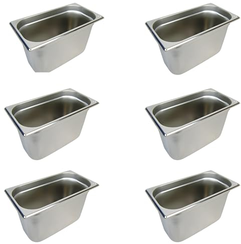 AcMax 6 recipientes gastronorm GN 1/3 Gastronorm, acero inoxidable, 7,8 litros, profundidad 200 mm