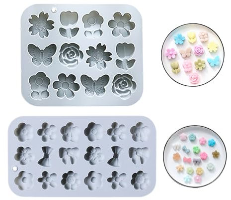 Fyfjur Moule Chocolat Silicone, 2 Pièces Moules Silicone Fleurs, Papillon et Cravate, Bac a Glacon, pour Gâteaux, Puddings, Glaçons, Chocolats, Pralines et Gelées (Bleu)