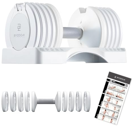 BYZOOM FITNESS Verstellbares Hantelset 11,3 kg Einzeleinheit - 5-in-1 kompakte Freigewichte für das Fitnessstudio zu Hause, patentiertes leicht einstellbares Design, schlanke Ästhetik für