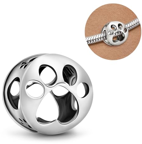 Purhole Charms Hundepfote Anhänger Hund Charm Stopper Bettelarmband Anhänger Armband Charms Silber 925 Anhänger für Armband ﻿