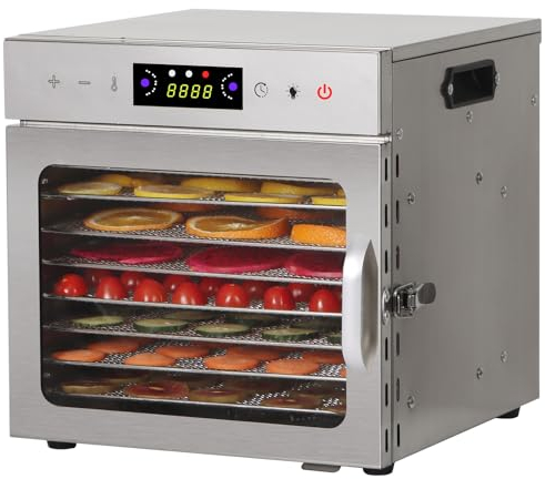 Panana Deshydrateur Alimentaire avec 6/8/12 Plateaux en Inox - Déshydrateur avec Minuterie 24h et Température 30-90 °C - Deshydrateur Viande, Fruits- 400W Déshydrateur Alimentaire (8 Plateaux)