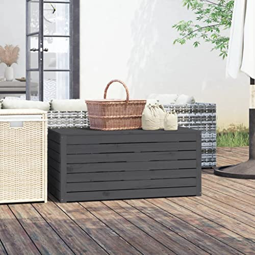 prissent Gartenbox 101x50,5x46,5 cm Massivholz Kiefer Gartenbox Groß Storage Boxes Sitztruhe mit Stauraum Sitzbank Outdoor Deckboxen mit Stauraum Auflagenbox Holz Sitztruhe Holz Gartenbox Holz Grau